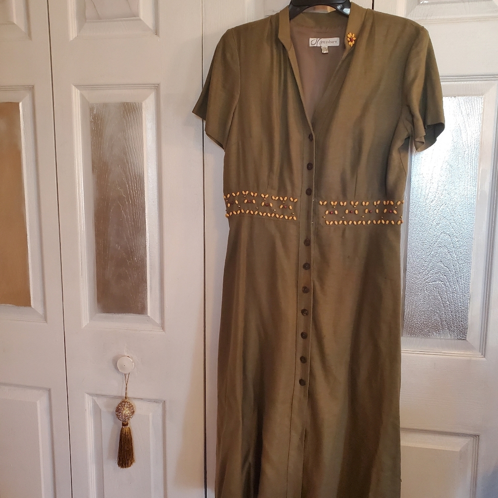 Dress Barn Olive Green Dress S 10